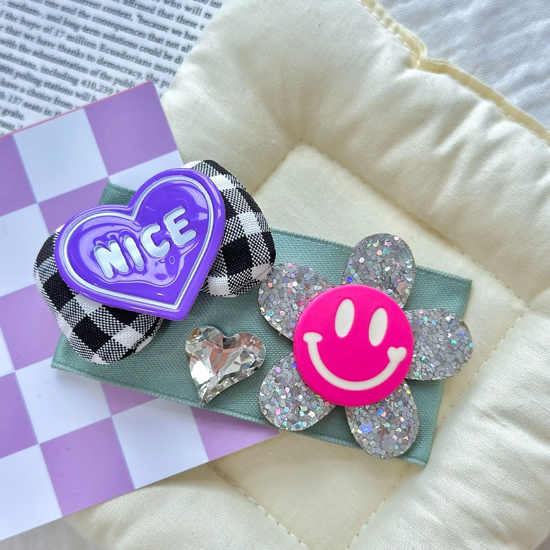 韩国东大门定制款原创设计简约百搭紫色笑脸风发夹   F967