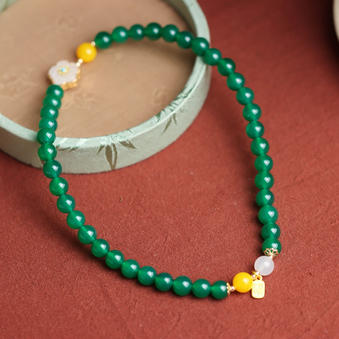 绿玛瑙五瓣花福字时尚流行个性气质百搭女款多圈手串