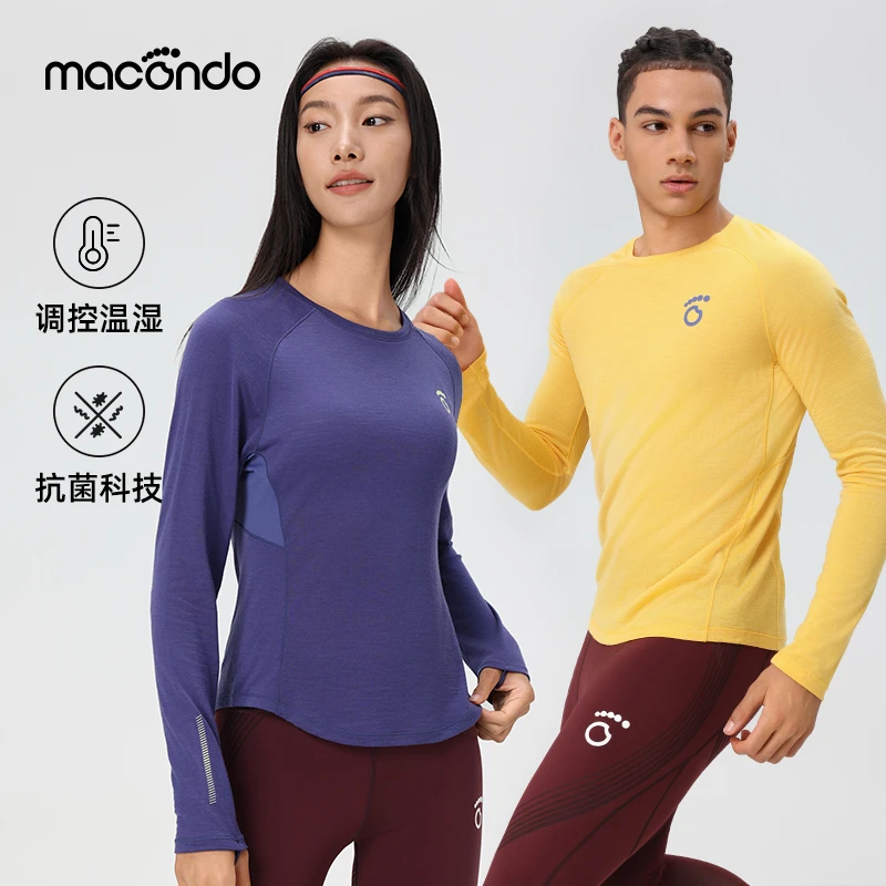 马孔多男女款运动长袖上衣秋冬抗菌保暖马拉松户外跑步T恤