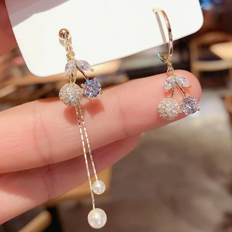 舒啸 铜合金合成锆石耳饰 气质百搭精致可爱个性小樱桃耳饰819