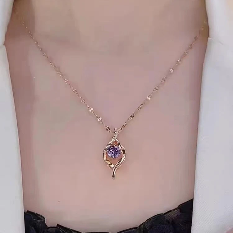 舒啸 铜合金仿水晶项链 紫色海洋之心灵动项链气质高级感项链876