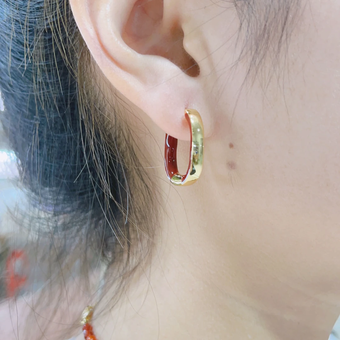 舒啸 铜合金耳饰 轻奢时尚精致素款方形耳扣简约百搭气质耳环308