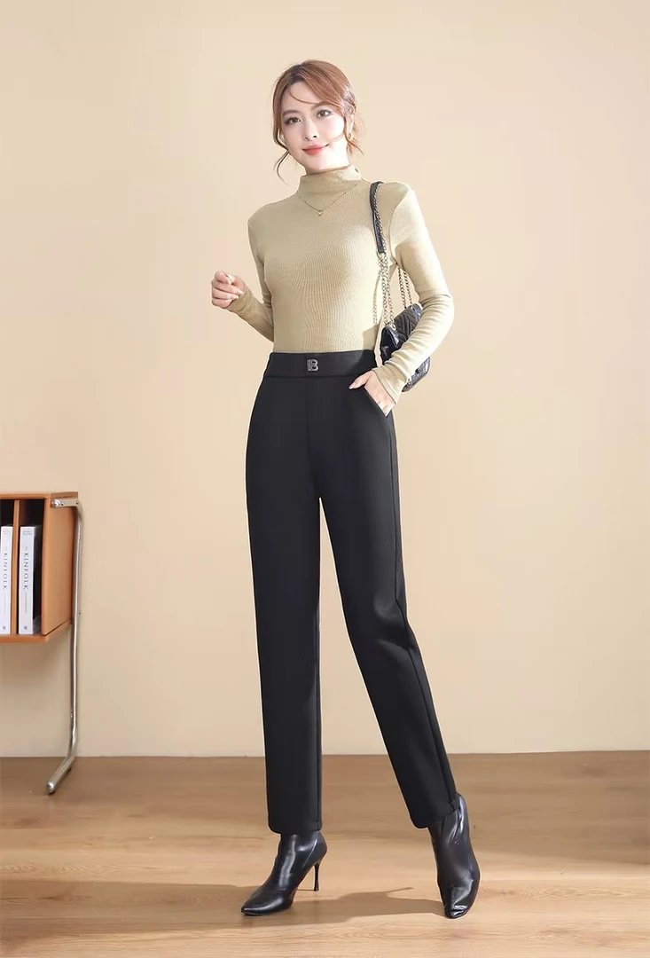 都城游子加绒毛呢羊毛蚕丝烟管休闲裤2865