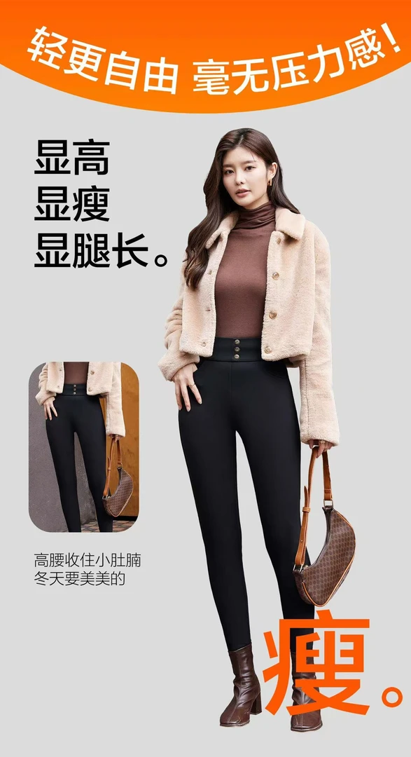 实体店驼绒高腰百搭保暖女士外穿小黑裤2107