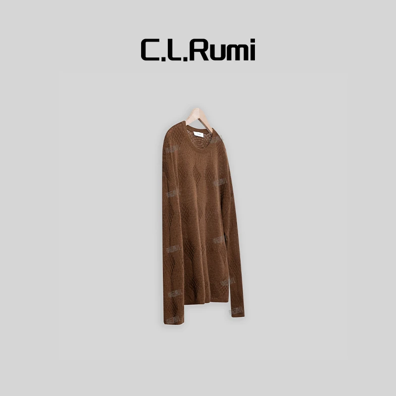 【Rumi女装】“菠萝格”轻奢百搭圆领菱格羊绒羊毛衫上衣6070my