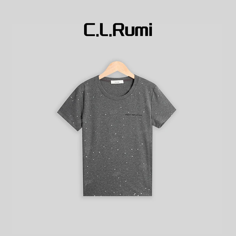 【Rumi女装】”钻石T“舒适时尚休闲夏季宽松经典嵌闪T恤6063tx