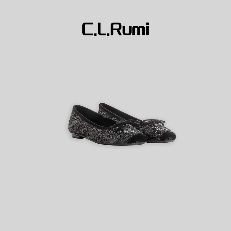 【Rumi女装】“芭蕾舞鞋”百搭嵌闪拼色平底一脚蹬芭蕾舞单鞋6046pj