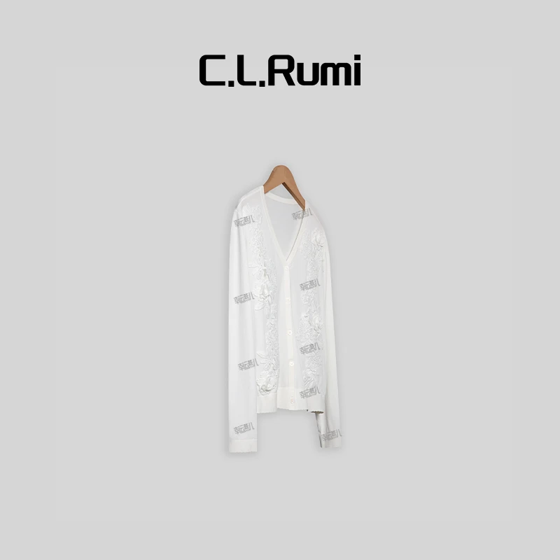 【燕子福利】“茶卡盐湖” 细腻纱显瘦V领刺绣勾花开衫上衣6056ks