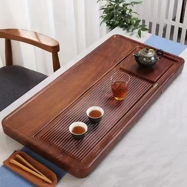 实木茶盘大板桌茶桌茶台奥坎茶盘实木茶盘泡茶桌盘电木茶盘原木色