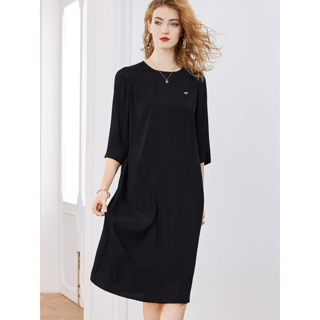 Z9297真丝气质褶皱真丝桑蚕丝连衣裙