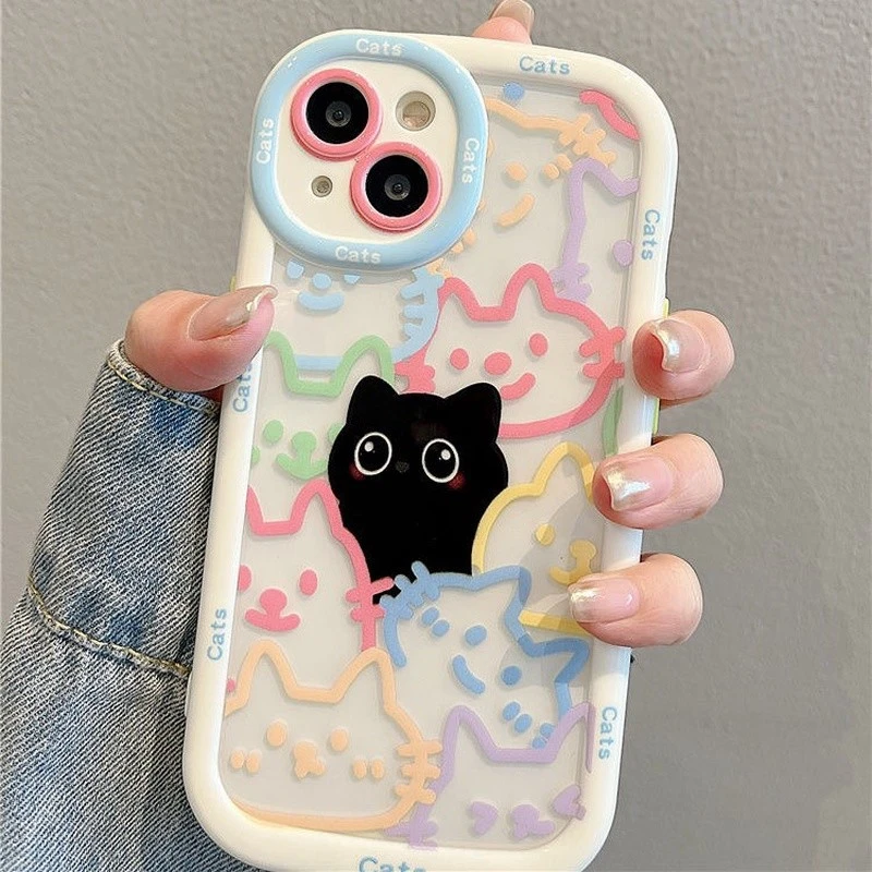 彩色猫咪适用iphone15promax苹果手机壳14新款13防摔创意个性简约