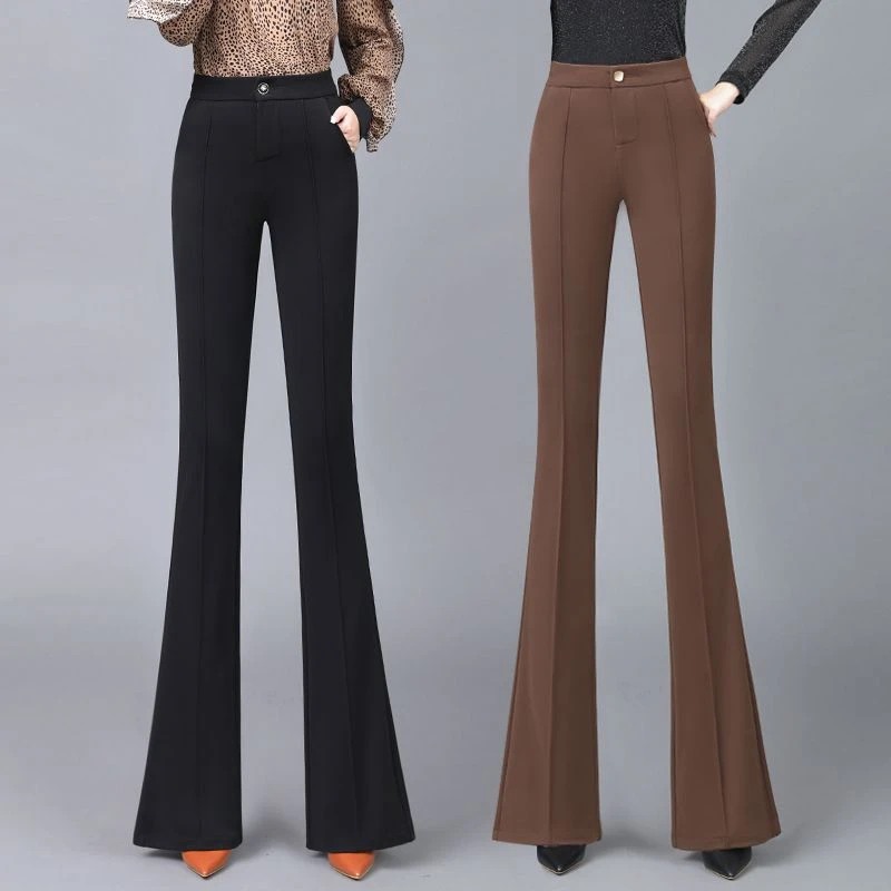 高档喇叭裤2025夏季新款女士高腰修身显瘦百搭西装裤中线微喇裤子