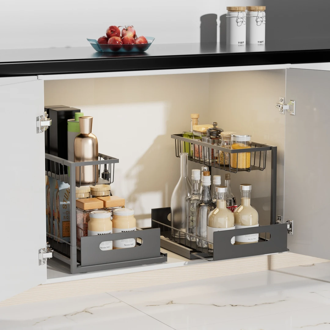 储物架子客厅厨房置物架调料瓶收纳架抽拉式卫浴橱柜下水槽收纳架