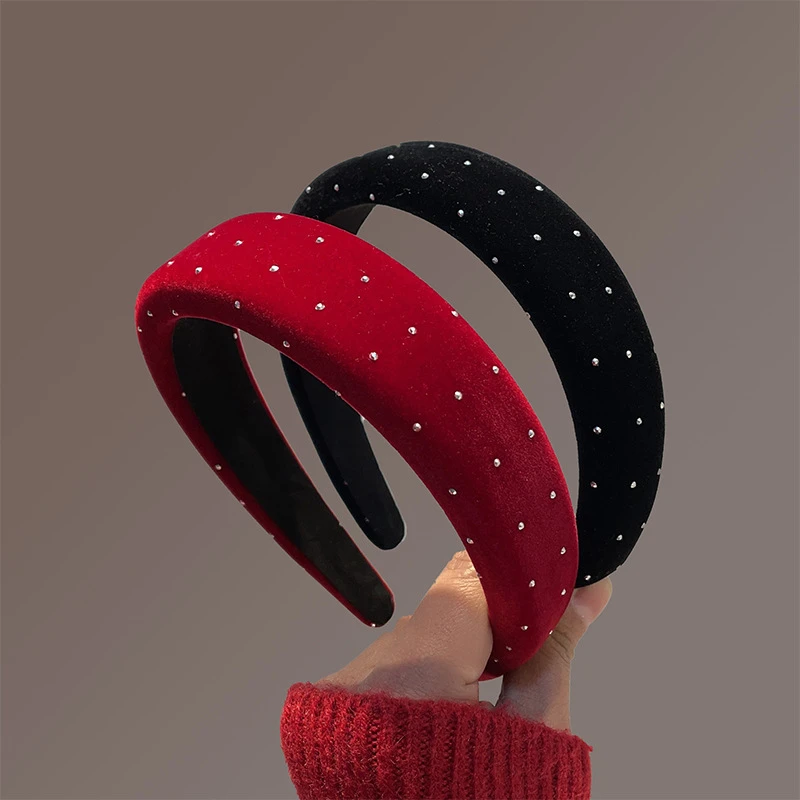 2025新款红色海绵发箍带钻宽边简约发卡时尚气质甜美头箍网红爆款
