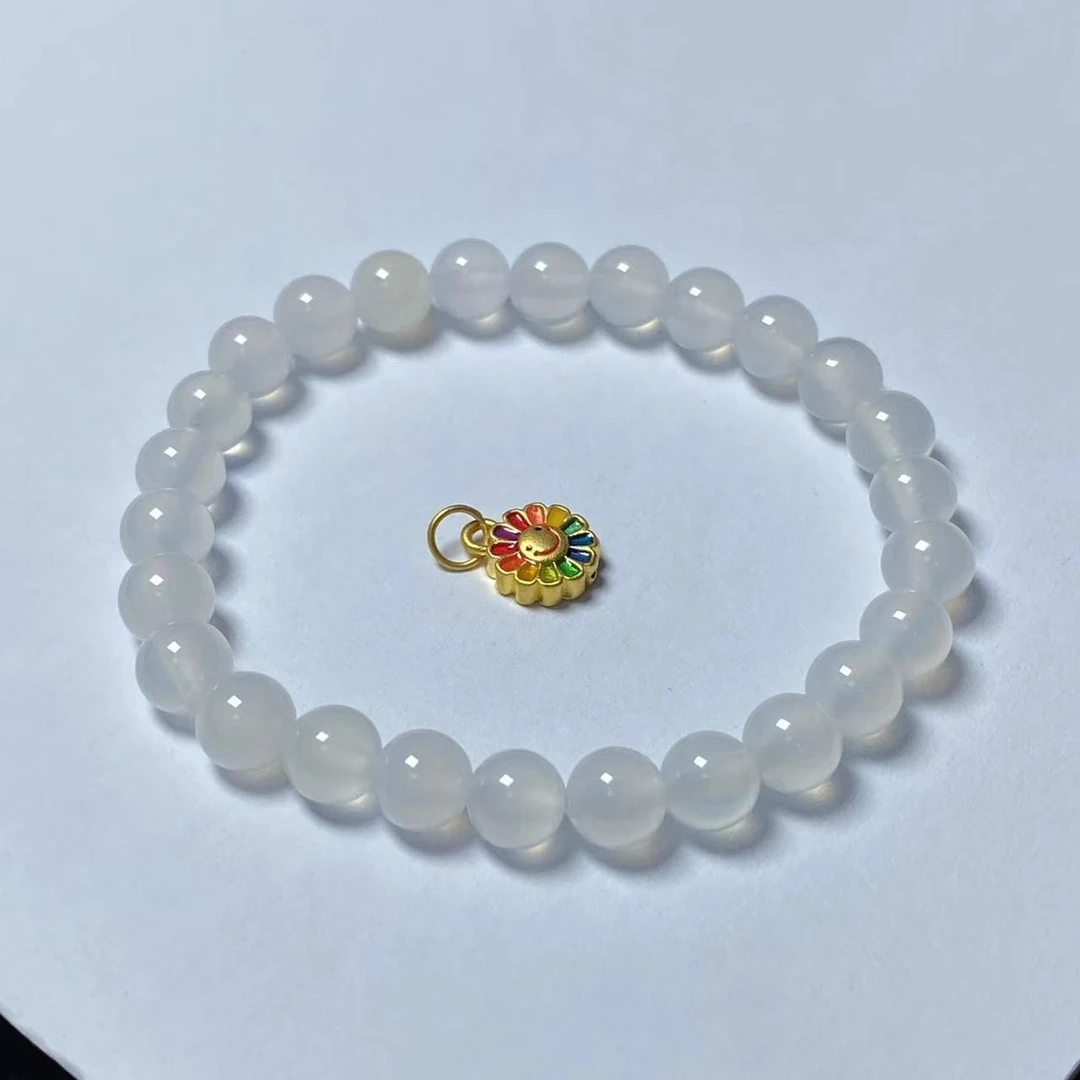 足金太阳花提溜玛 瑙手链时尚白@@A310