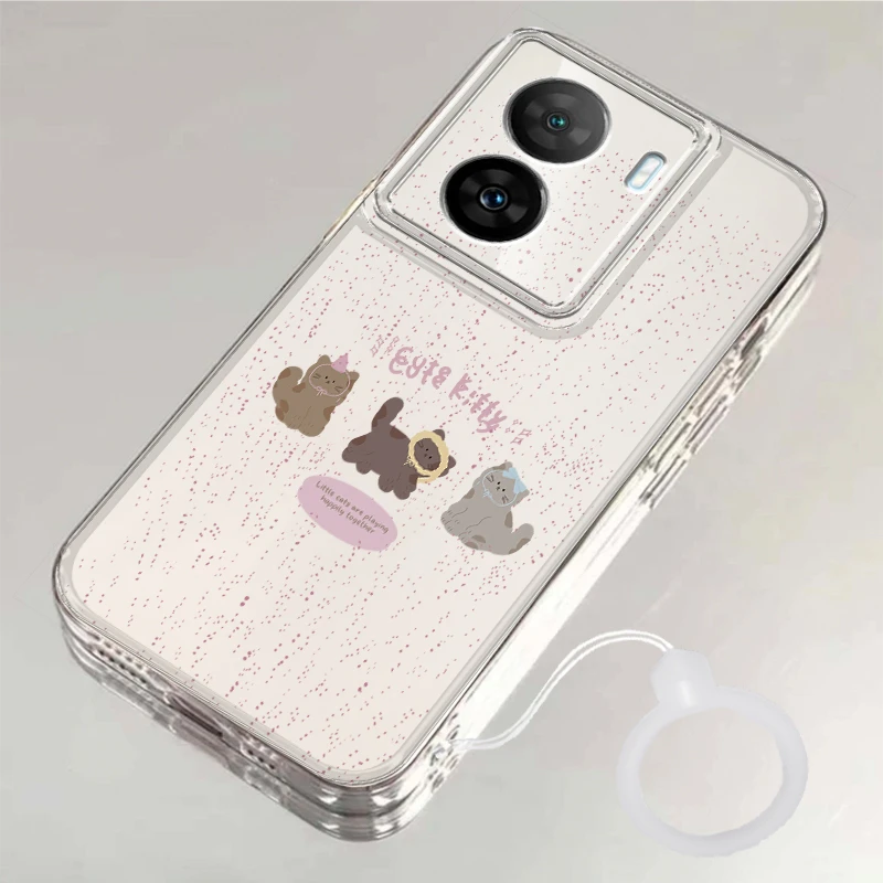 麦俚三只小猫适用VIVOIQOOZ7X手机壳透明新IQOO_Z7太空软壳挂绳潮