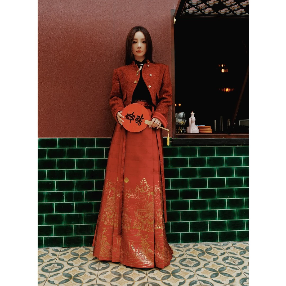 LulusMiracle【晚宴流光】设计师款复古红重工刺绣羊毛小香风外套女