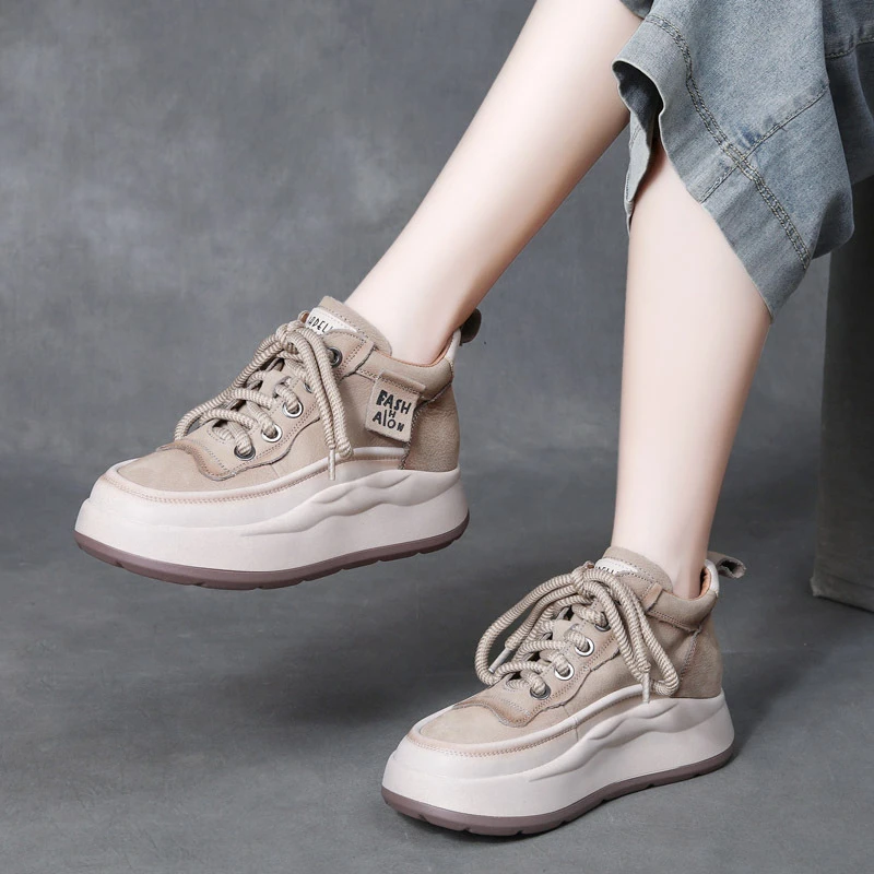 2024秋款新款头层牛巴戈休闲系带女鞋真皮厚底平底小个子单鞋