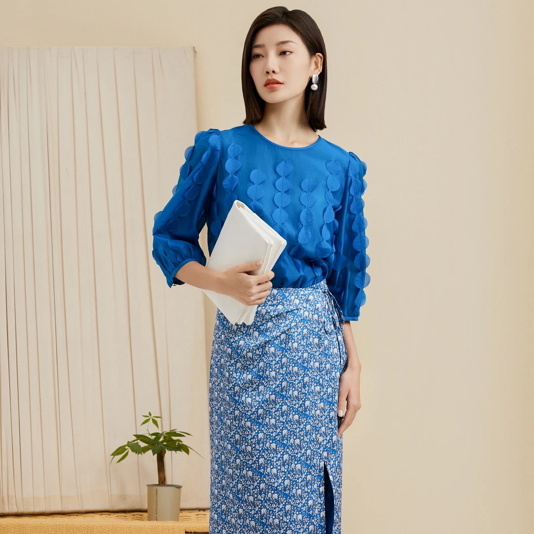 姚领YAOLY夏蓝色上衣830K20021