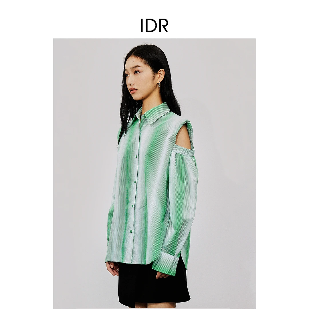 IDR女装专柜长渐变条纹袖衬衫932H34521