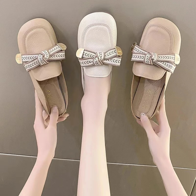 2024新款蝴蝶结舒适柔软半拖休闲时尚外穿法式包头拖鞋