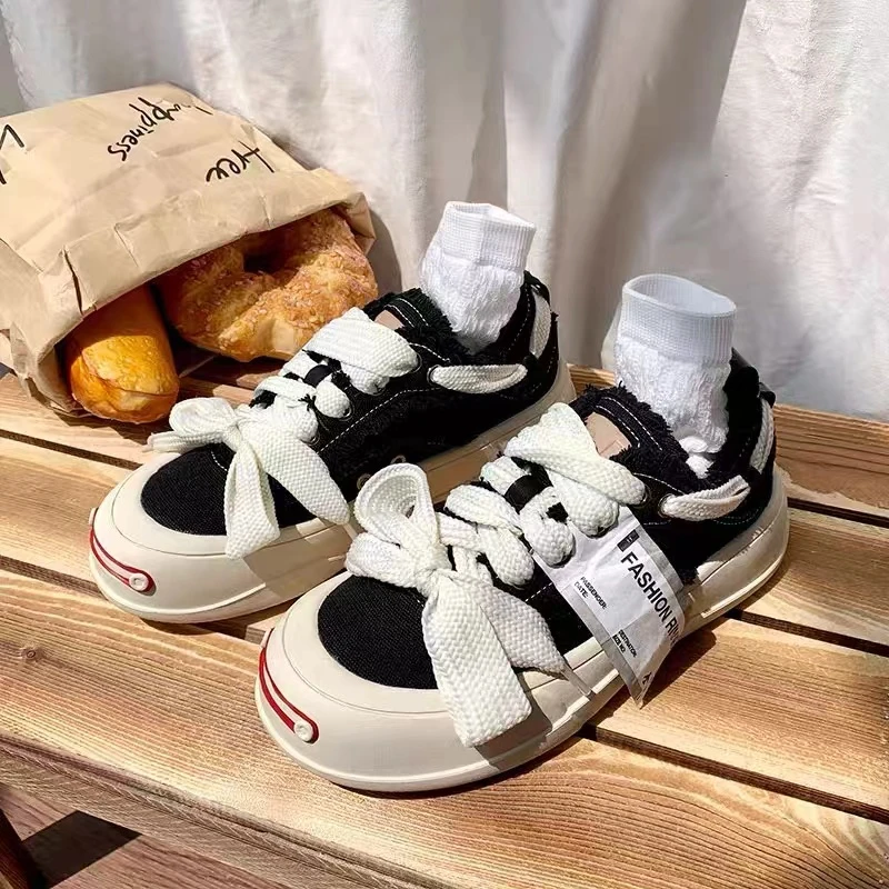 厚底开口笑百搭小白鞋子女2024夏秋新款级感帆布板鞋字母运动鞋