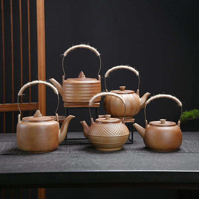茶壶温茶柴烧提梁侧把壶复古手提粗陶茶具家用泡茶壶单壶喝茶