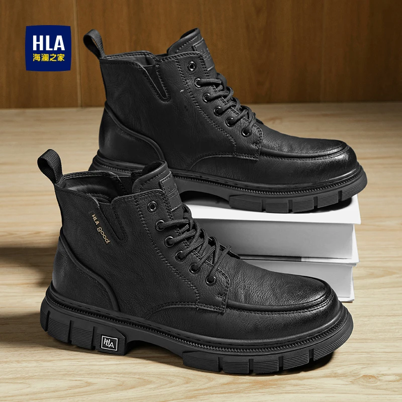 HLA/海澜之家马丁靴英伦风高帮时尚皮鞋潮流户外厚底复古工靴327