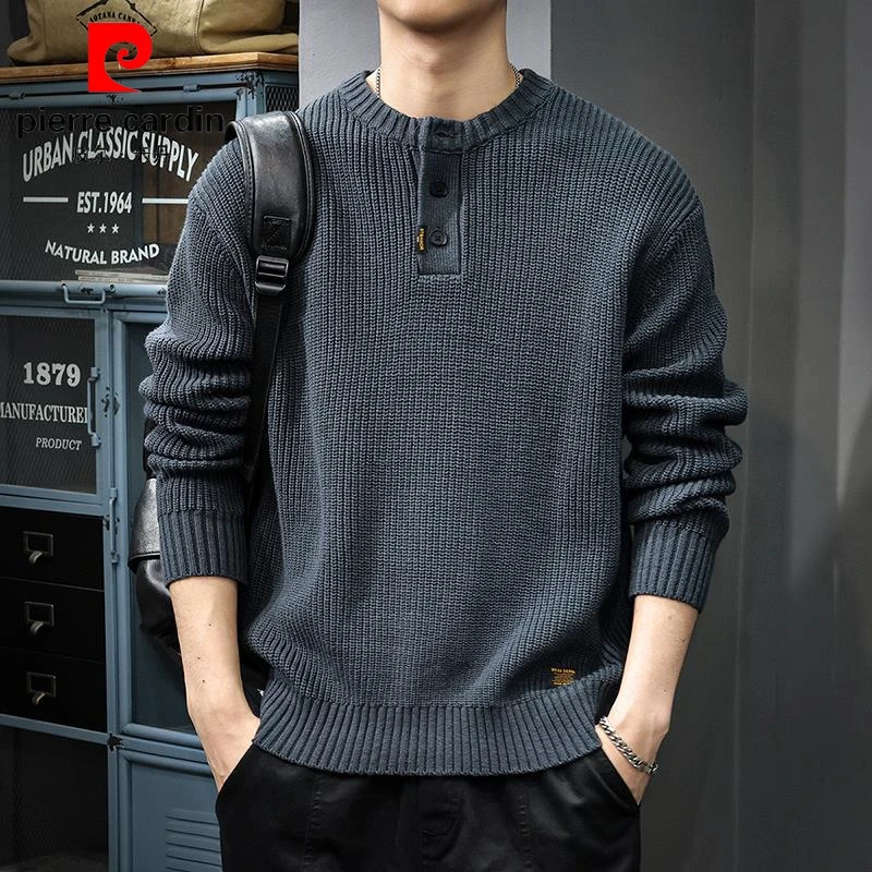 皮尔卡丹2024秋季毛衣男美式复古亨利领百搭休闲针织衫秋冬款外套