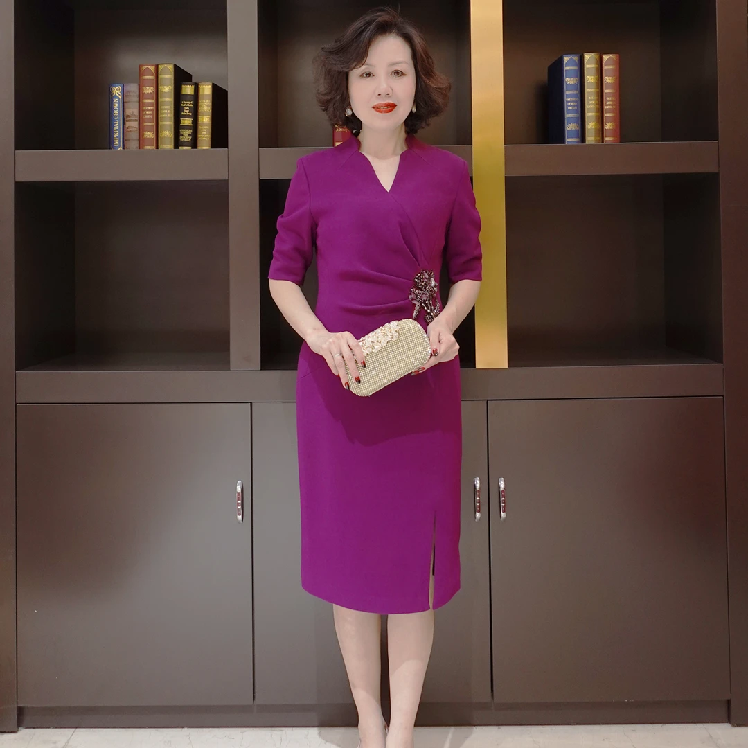 YINGDAK/应大紫罗兰宴会婚庆收腰轻奢气质修身收腹妈妈装