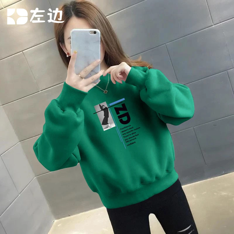 韩版复古印花卫衣女款2025新款爆款秋季宽松oversize圆领套头上衣