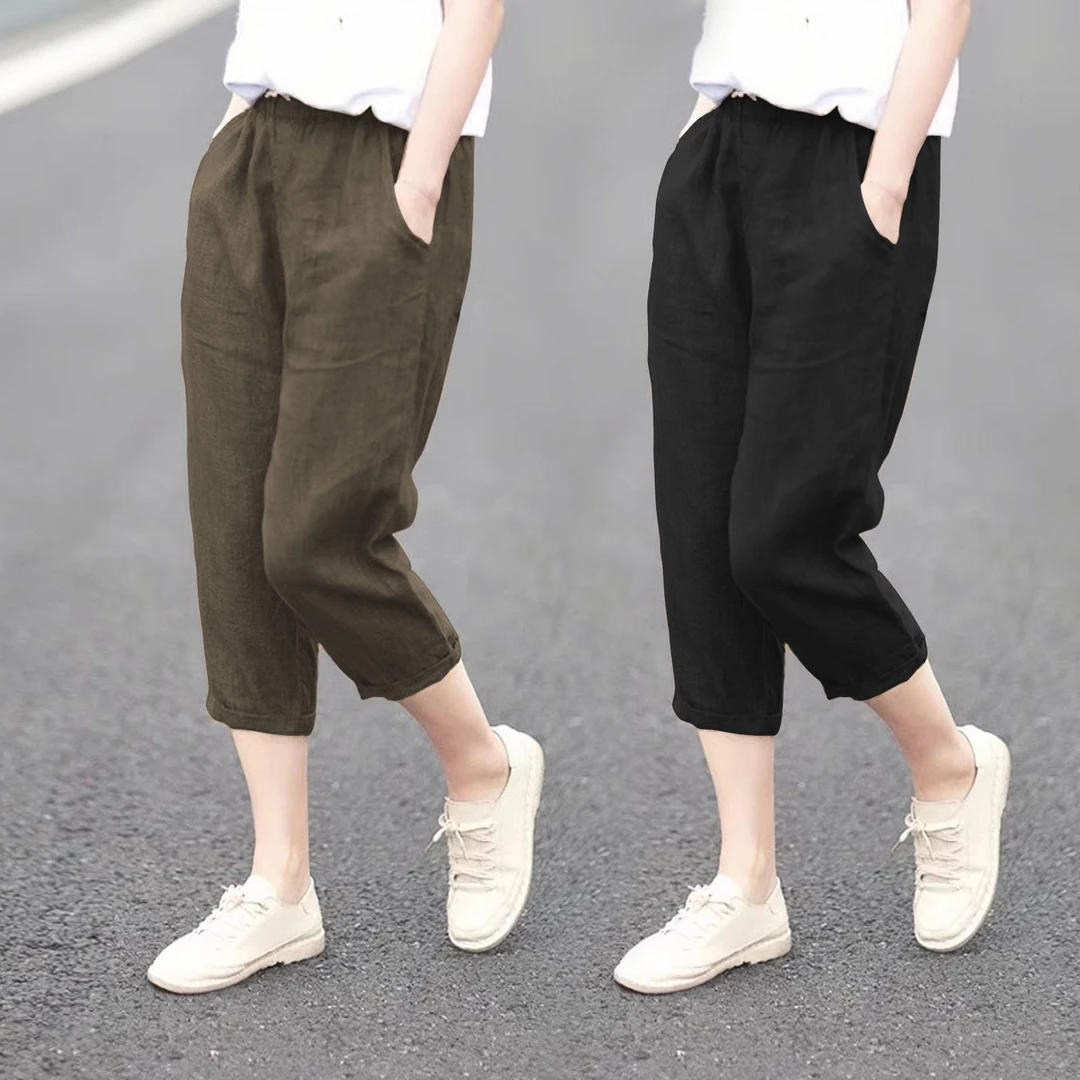 阔腿七分裤女夏季薄款2025新款大码冰丝女裤休闲哈伦裤八分裤子潮