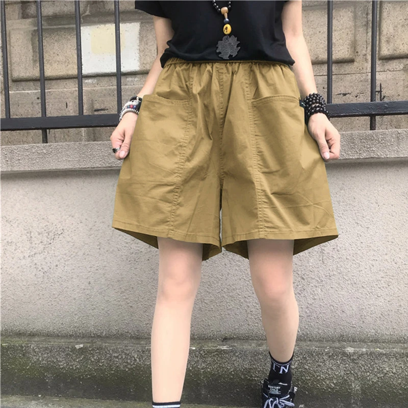 【车王专属】夏季新款女式时尚短裤高腰口袋外穿休闲潮流阔腿五分裤