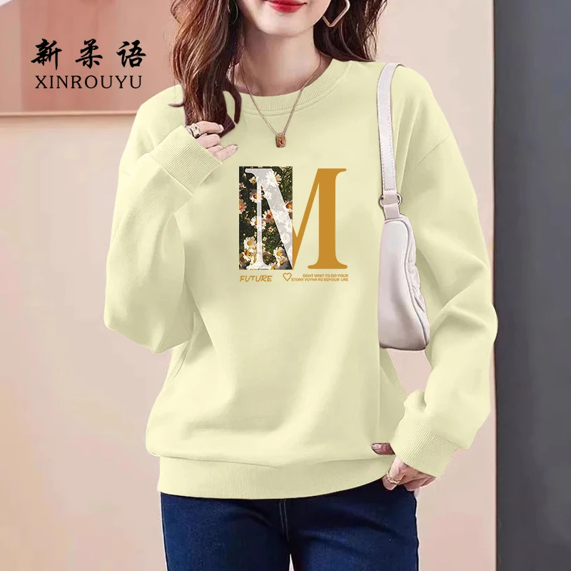 女装圆领卫衣2025新款秋季时尚宽松显瘦百搭精美印花慵懒风上衣潮