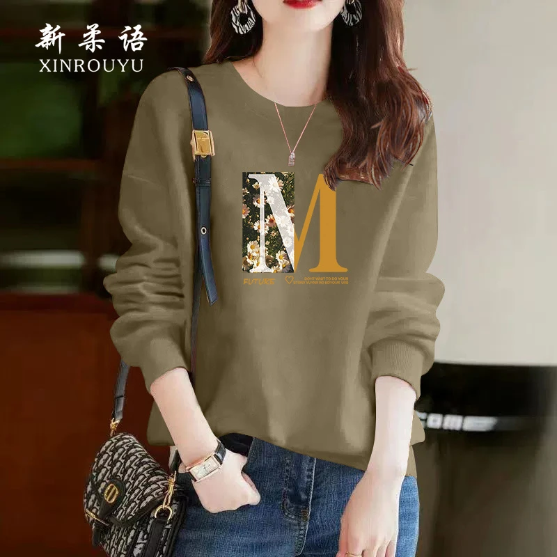 2025精美圆领卫衣印花小众字母印花漂亮女士秋季宽松百搭长袖上衣