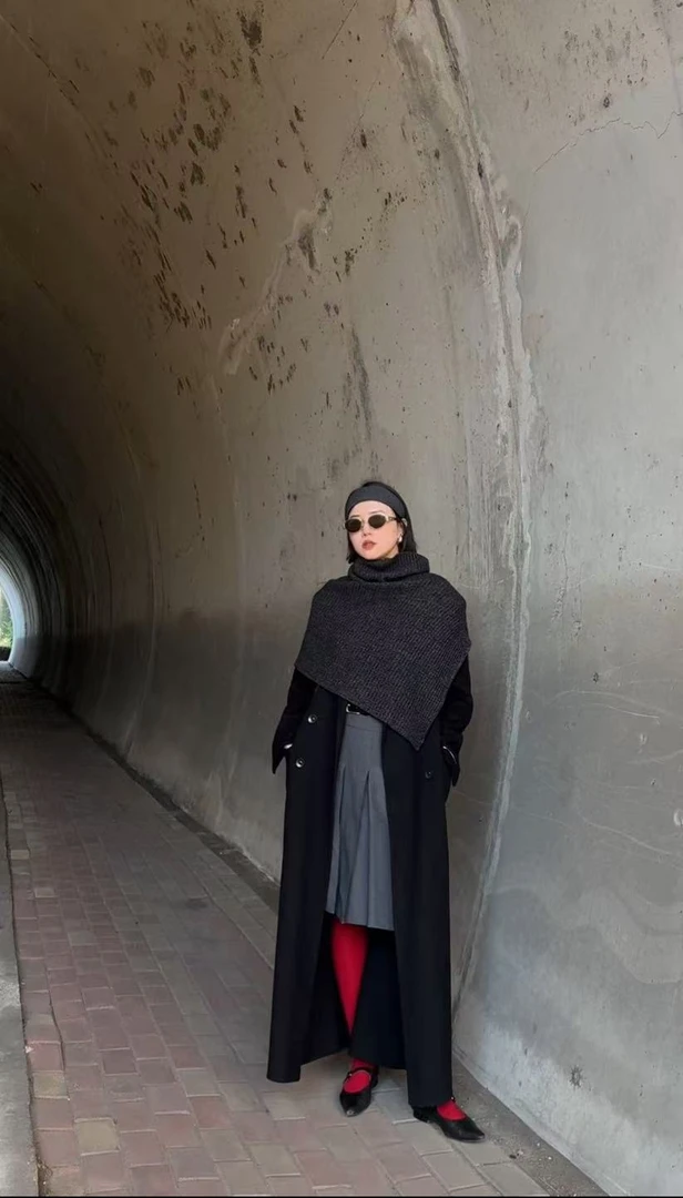 《红予黑》百搭时尚女士气质休闲设计师双面羊毛大衣