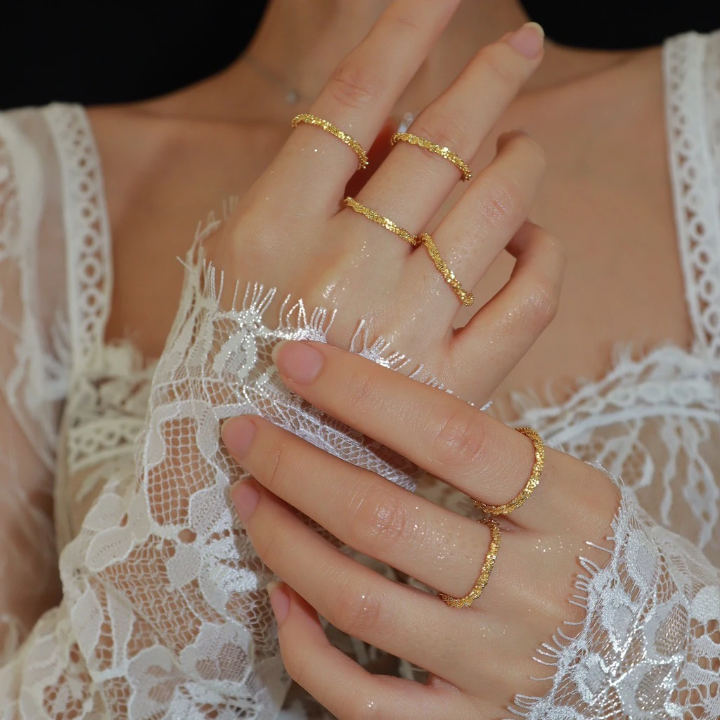 钛钢戒指 不掉色简约软链食指戒波光粼粼满天星百搭气质戒指JZ006