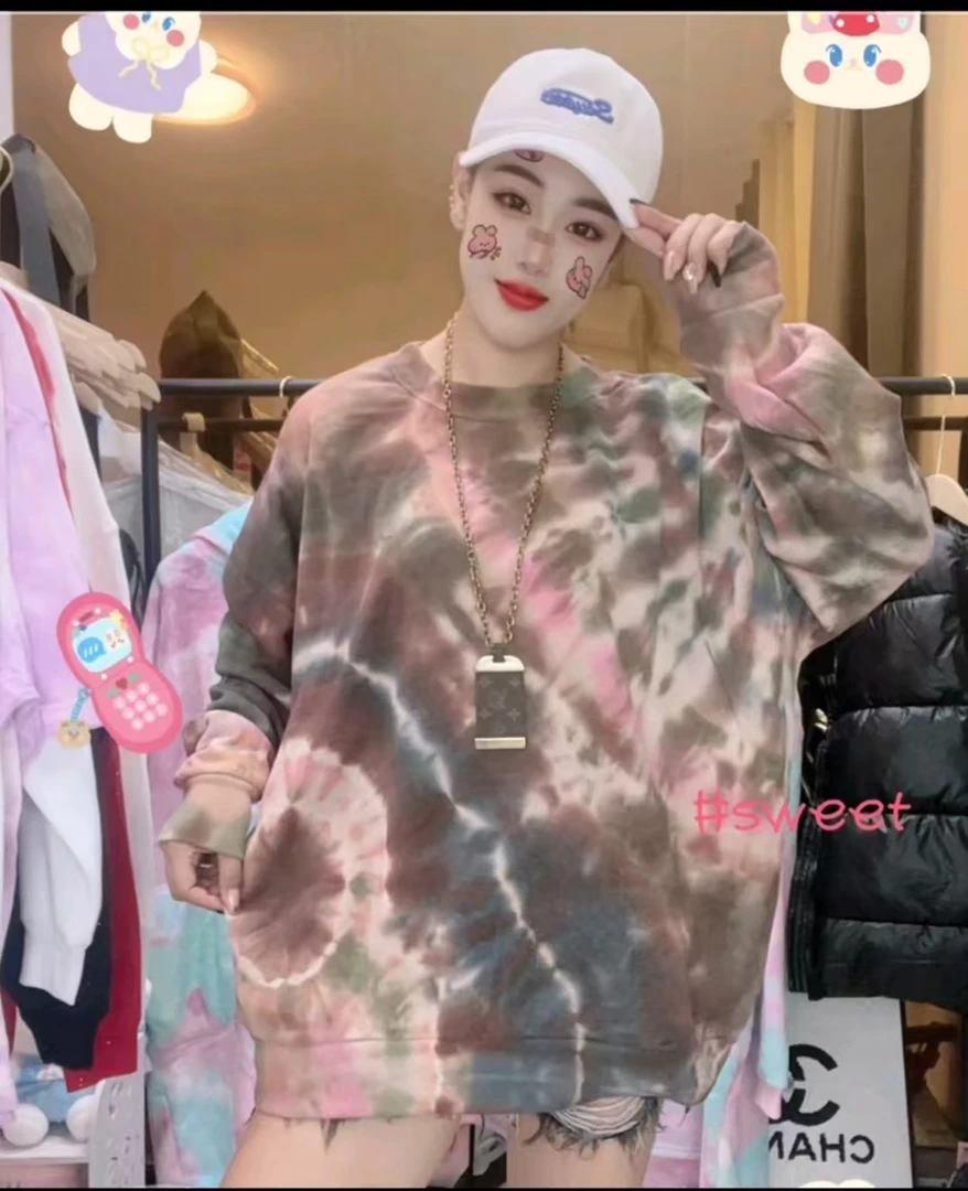 外贸纯棉扎染彩色加绒卫衣