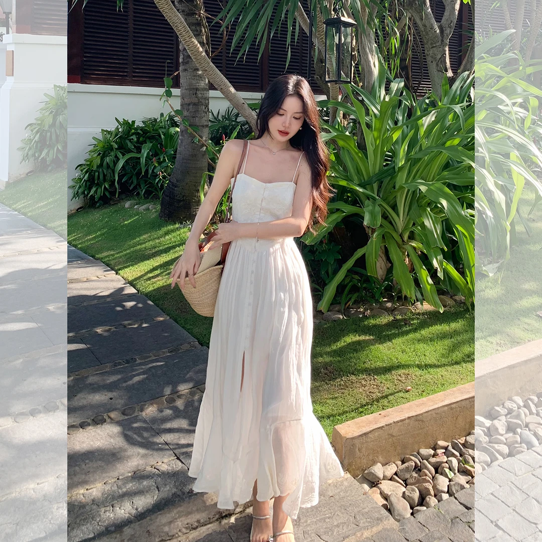LAZY ZOE【店播专属】盛夏天鹅湖 苎麻刺绣裙