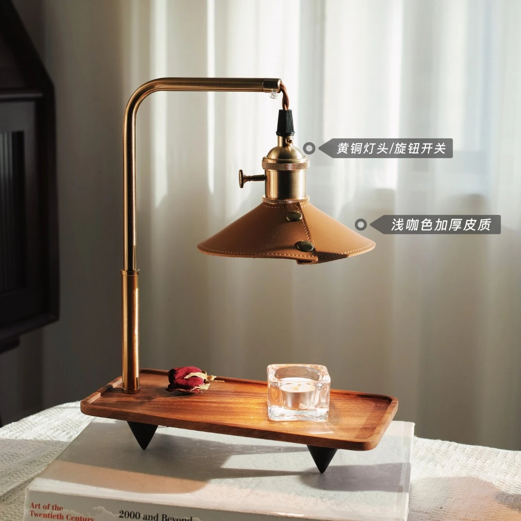 中古风实木复古香薰蜡烛台灯无火融蜡灯茶灯具酒馆生日礼物热熔灯