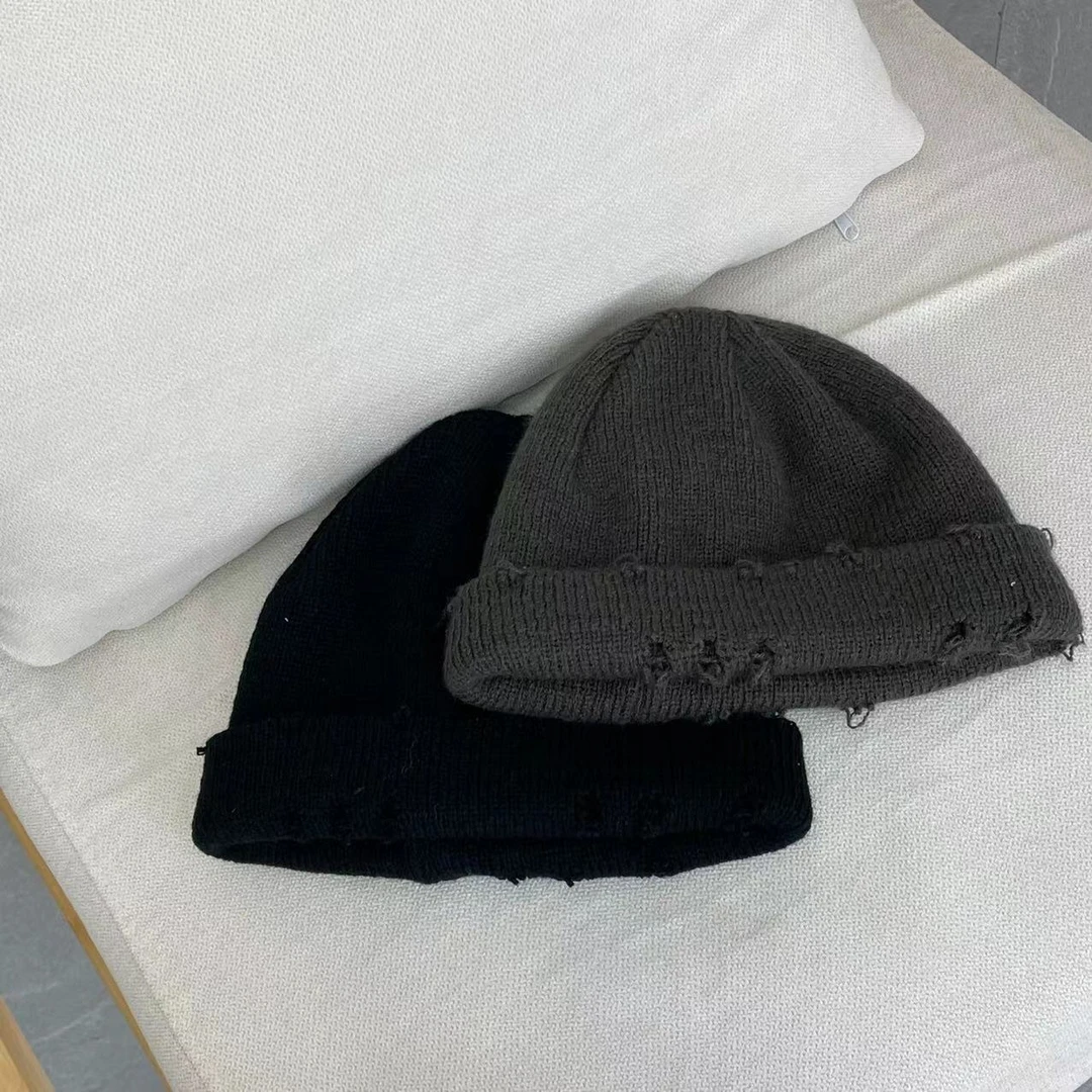 复古街头男女通用百搭破洞毛线帽88802小恩