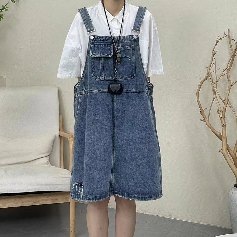 夏季新款时尚半身裙百搭大口袋牛仔背带裙5252