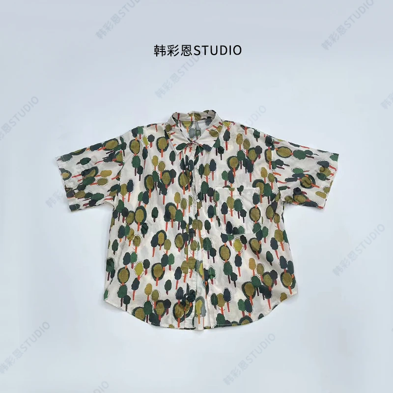夏季新款新款复古文艺小清新印花短袖衬衫66761