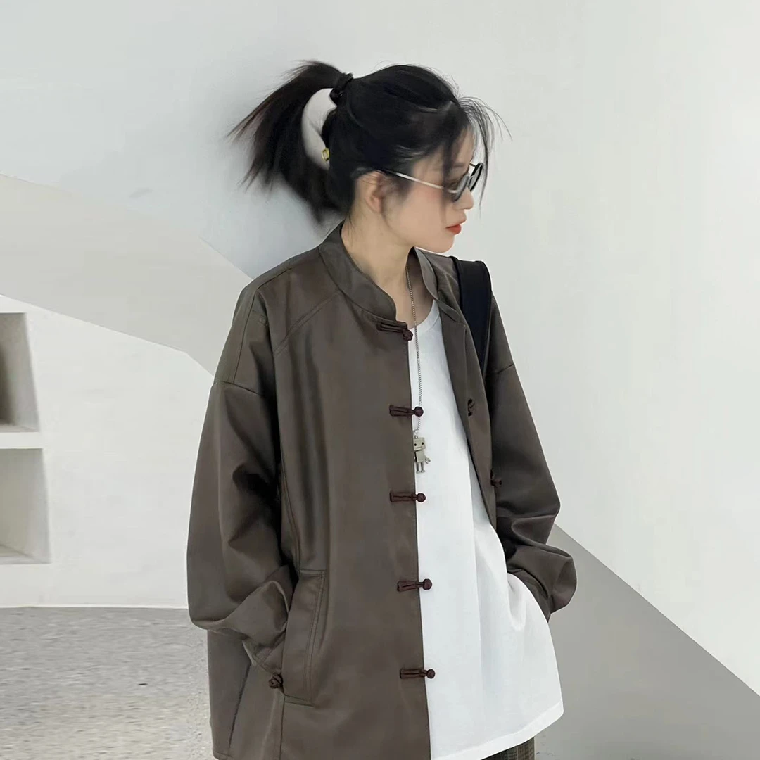 百搭新款时尚百搭盘扣皮衣外套82YA6