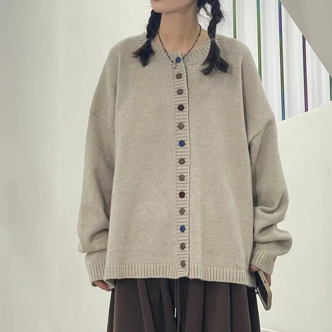 冬季新款宽松系扣百搭针织毛衣8972