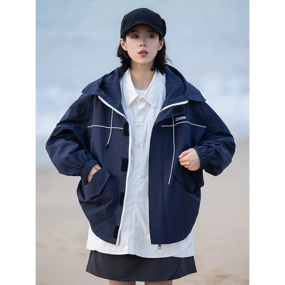 易燃空间蝙蝠袖连帽工装外套女断码回馈秋季日系户外宽松短款夹克