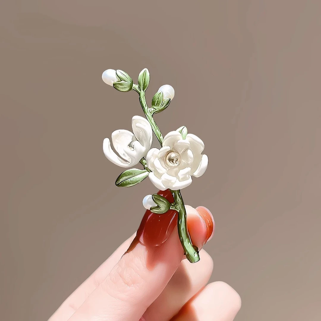 锌合金胸针 森系白玉兰植物胸针女高档小众复古气质胸花