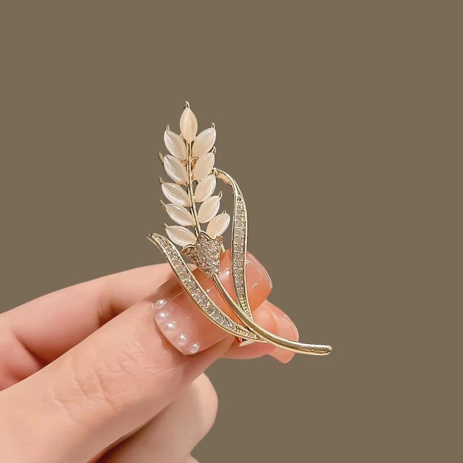 锌合金胸针 猫眼麦穗胸针女精致胸花可爱日系小众设计别针衣服