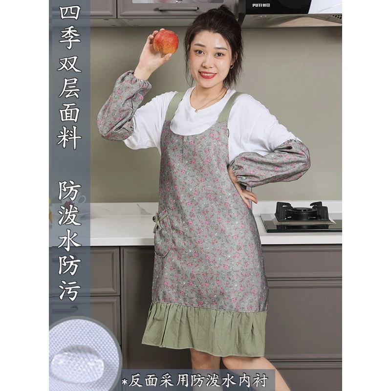 围裙工作服家用厨房做饭围裙餐饮定制logo印字防水防污背带式围腰