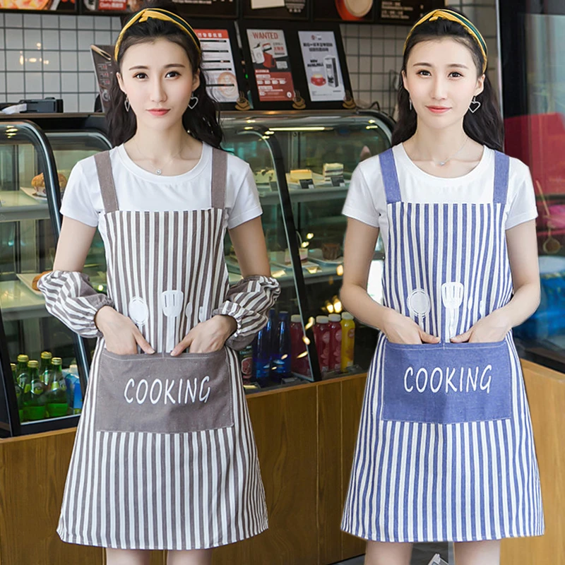 简约布艺围裙双层防水防污家用厨房做饭饭店工作服印制LOGO围裙女